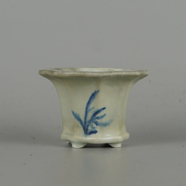 中古 盆栽鉢 落款あり 小鉢 長辺 約 6.5cm 八角鉢 外縁 下帯 植物画 観賞用  中古鉢 u1198429466