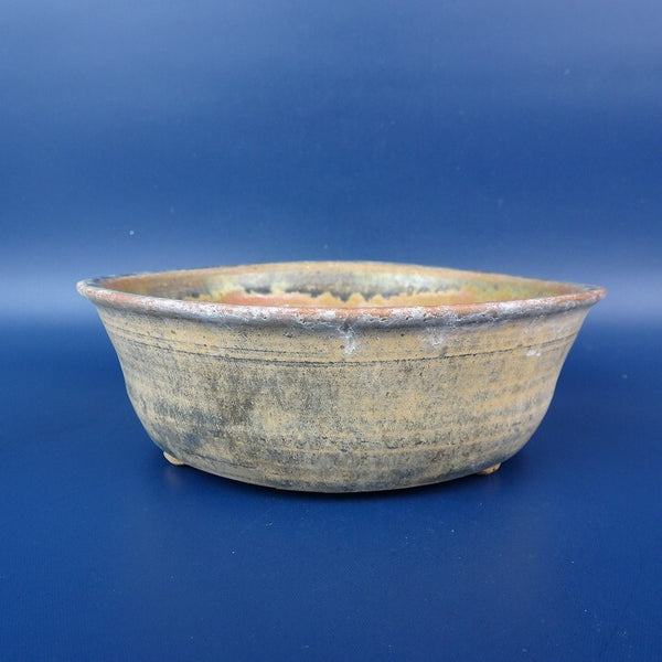 中古盆栽鉢 落款なし 小型 長辺 約13.8cm 丸鉢 外縁 釉薬  中古鉢 h1198423576