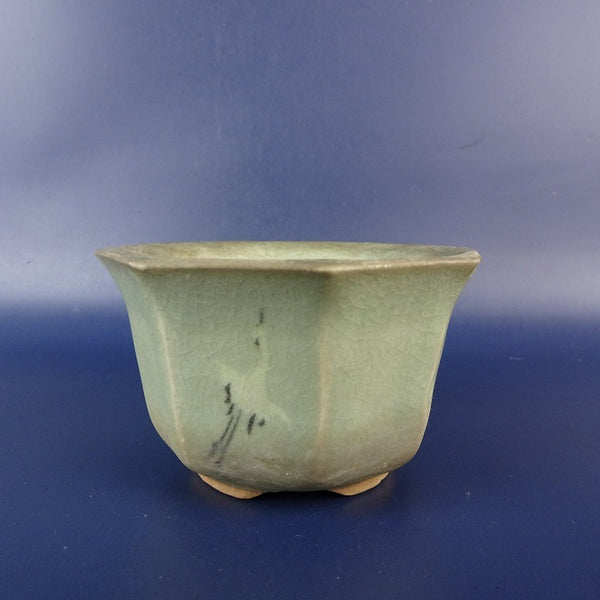 中古盆栽鉢 落款なし小鉢 長辺 約 9.5cm 八角鉢 鶴 つる 絵鉢 観賞用  中古鉢 f1198415107