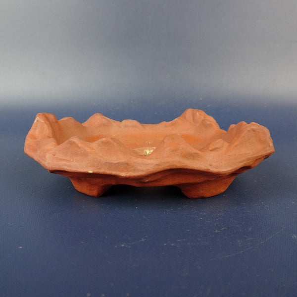 中古盆栽鉢 落款あり 小鉢 長辺 約9cm 変形鉢 泥物  中古鉢 u1198423686