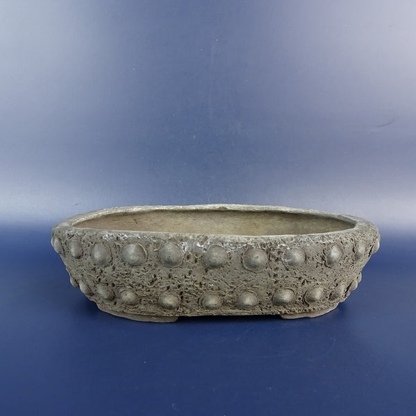 中古盆栽鉢 落款あり小型 長辺 約 15.3cm 楕円鉢 鋲打 泥鉢  中古鉢 p1198417387