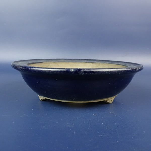 中古盆栽鉢 落款あり 小型 長辺 約12cm 丸鉢 外縁 釉薬  中古鉢 k1198405286