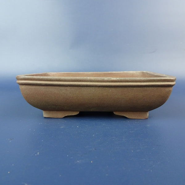 中古盆栽鉢 落款なし 小型 長辺 約 12cm 長方鉢 段足 上帯 泥鉢  中古鉢 m1198412602