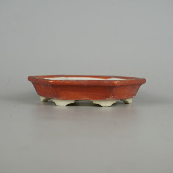 中古盆栽鉢 落款なし 小型 長辺 約 13cm 六角鉢 外縁 釉薬  中古鉢 t1198410519