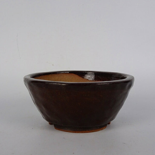 盆栽鉢 和心 小鉢 長辺 約9cm 丸鉢 切足 釉薬  中古鉢 t1198405091