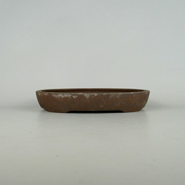 中古盆栽鉢 美濃謙山 中型 長辺 約21.2cm 楕円鉢 泥物  中古鉢 u1198422688