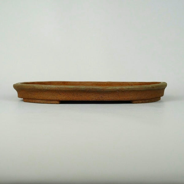 盆栽鉢 仙舟 中型 長辺 約22.8cm 楕円鉢 外縁 切足  中古鉢 e1198411075