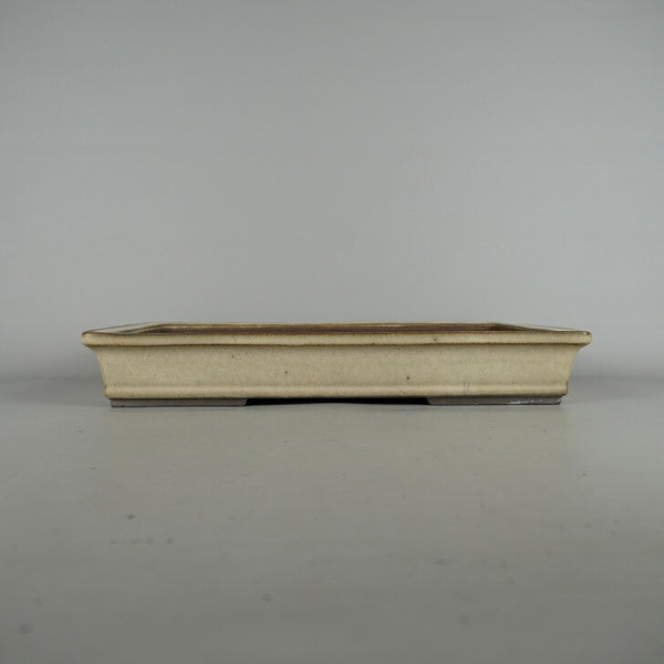中古盆栽鉢 山秋造 松泉焼 中型 長辺 約 39.8cm 長方鉢 縁付 下帯 釉薬  中古鉢 u1198431801