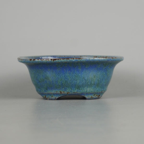 中古 盆栽鉢 常滑 秀峰 義村陶園 小型 長辺 約 12.3cm 楕円鉢 外縁 釉薬  中古鉢 f1198406743