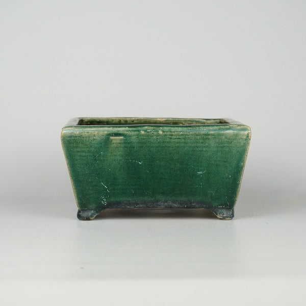 中古 盆栽鉢 常滑 秀峰 小型 長辺 約16cm 長方鉢 雲足 緑釉 釉薬  中古鉢 1198406570