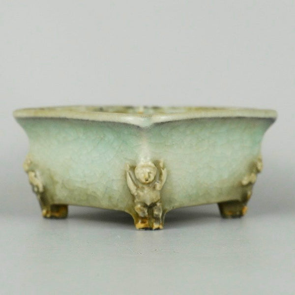 盆栽鉢 宗山造 小鉢 長辺 約 7.5cm 正方鉢 外縁 隅入 釉薬  中古鉢 e1198417003