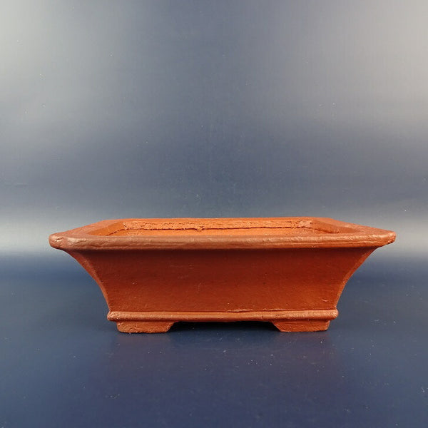 盆栽鉢 服部造 小型 長辺 約 16cm 長方鉢 外縁 隅入 下帯 泥物  新品 k1198409526