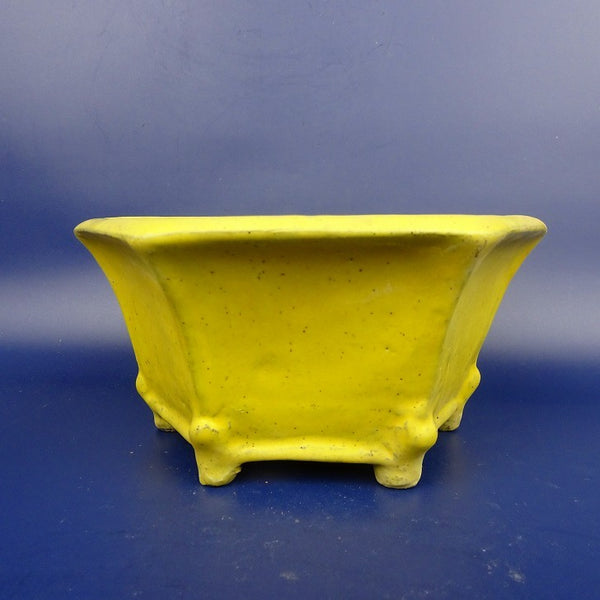 中古盆栽鉢 秀峰 小型 長辺 約17.5cm 六角鉢 黄釉  中古鉢 r1198406624