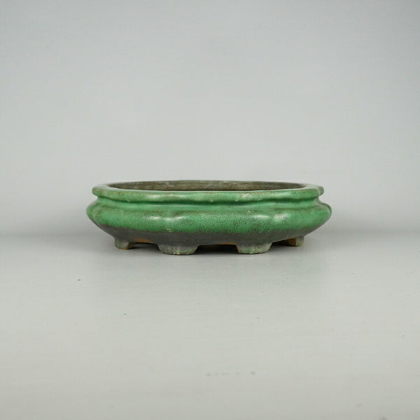 中古 盆栽鉢 常滑 秀峰 中型 長辺 約26cm 輪花鉢 袋式 緑釉 釉薬  中古鉢 n1198413418