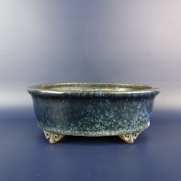 中古盆栽鉢 秀峰 萬園選小型 長辺 約 19.8cm 楕円鉢 外縁 釉薬  中古鉢 b1198420870