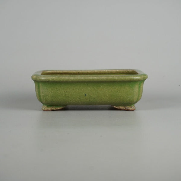 中古 盆栽鉢 常滑 服部 小型 長辺 約 14.5cm 長方鉢 隅入 雲足 釉薬  中古鉢 s1198414427