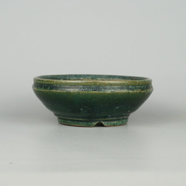 中古 盆栽鉢 常滑 秀峰 小型 長辺 約14cm 丸鉢 緑釉 釉薬  中古鉢 l1198413811