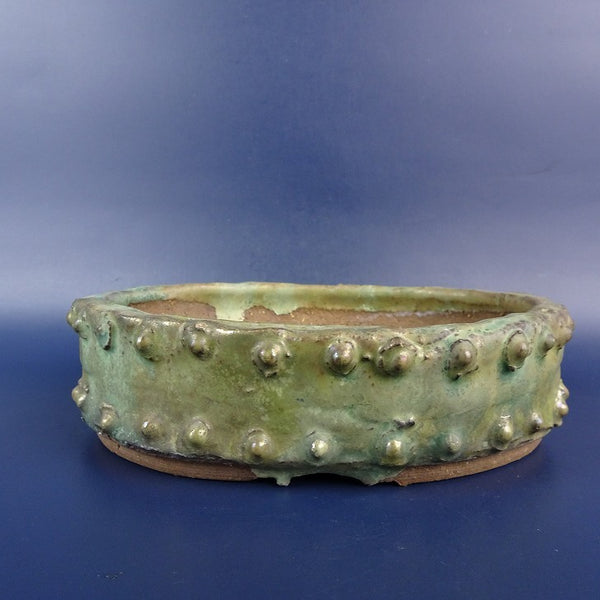 中古盆栽鉢 秀峰 小型 長辺 約 16cm 楕円鉢 鋲打 釉薬  中古鉢 f1198409142