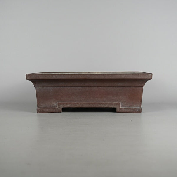 中古盆栽鉢 山秋 中型 長辺 約 31cm 長方鉢 外縁 下帯 泥物  中古鉢 r1198410112