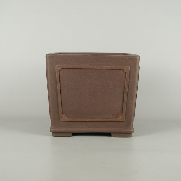 中古盆栽鉢 山秋造 松泉焼 小型 長辺 約 19cm 正方鉢 額付 下帯 懸崖 泥物  中古鉢 d1198427806