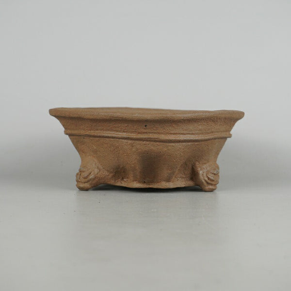 盆栽鉢 仙舟 小型 長辺 約 17.5cm 丸鉢 外縁 中帯 鬼面足 泥物  新品 q1198414423