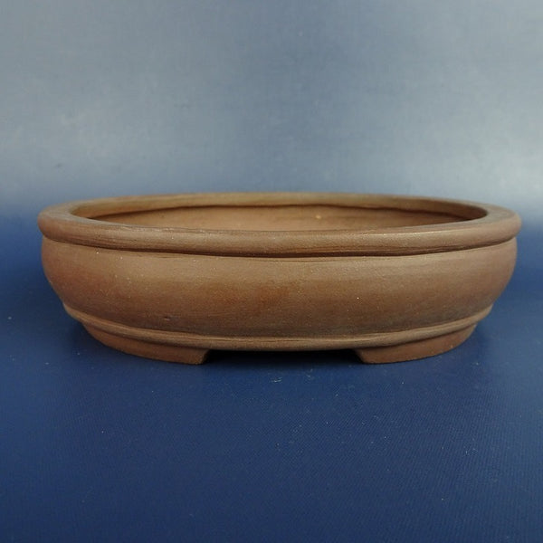 中古盆栽鉢 ?美子 松栄 喜美子 小型 長辺 約12.5cm 楕円鉢 外縁 下帯 泥鉢  中古鉢 u1198426079