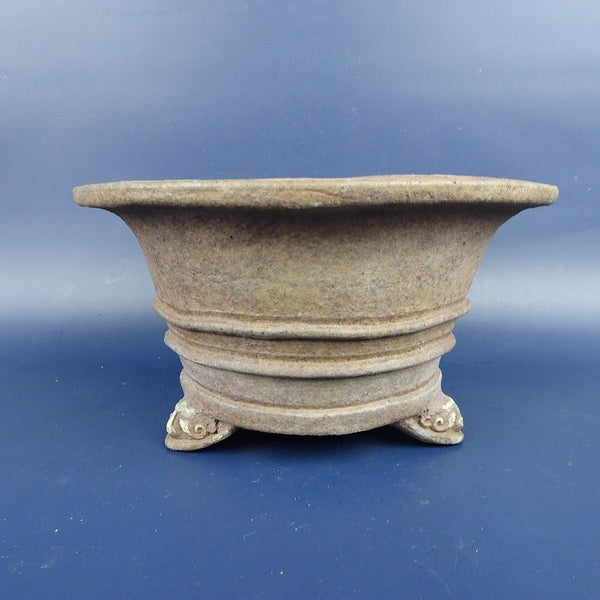 中古盆栽鉢 仙舟 小型 長辺 約16cm 丸鉢 外縁 泥物  中古鉢 u1198426126