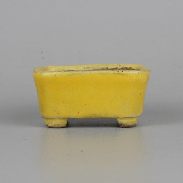 中古 盆栽鉢 常滑 秀峰 小鉢 長辺 約 6.7cm 長方鉢 黄釉 釉薬  中古鉢 q1198419500