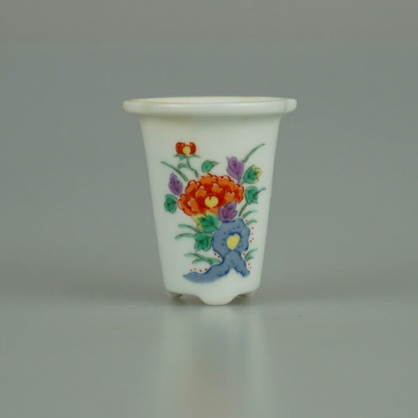 中古 盆栽鉢 落款なし 豆鉢 高さ 約 4.3cm 丸鉢 色絵 花 はな ハナ ミニ鉢 観賞用  中古鉢 t1198413601