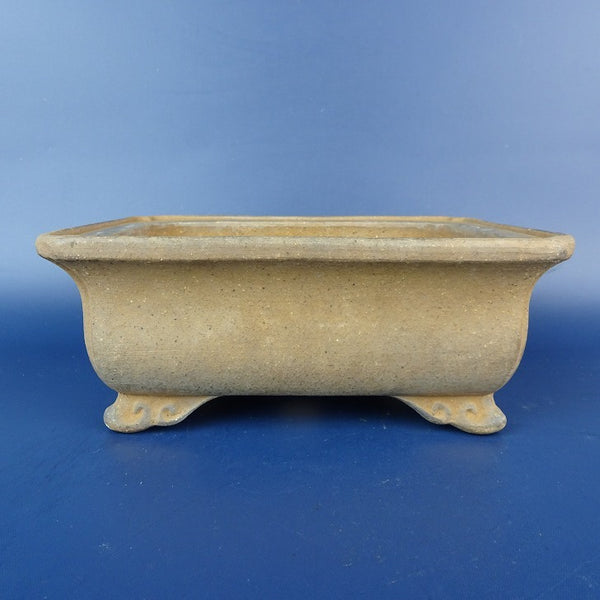 中古 盆栽鉢 常滑 銭号 小型 長辺 約15.7cm 長方鉢 外縁 雲足 泥物  中古鉢 r1198401646