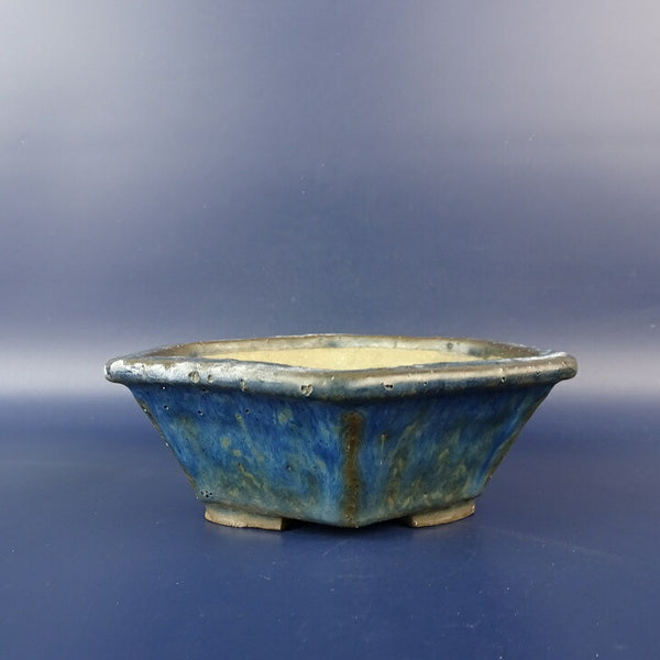 中古盆栽鉢 落款なし 小型 長辺 約 14.2cm 六角鉢 釉薬  中古鉢 k1198409180