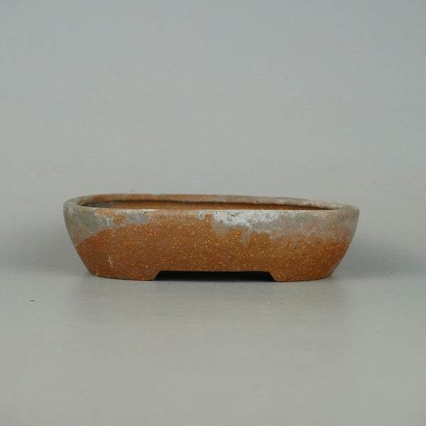 中古盆栽鉢 常滑 知 服部 小型 長辺 約 15.5cm 楕円鉢 泥物  中古鉢 d1198423581