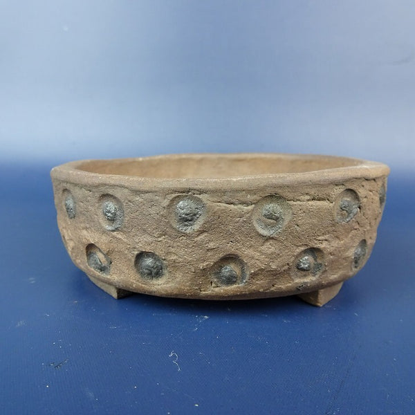 中古盆栽鉢 八重 小型 長辺 約10.4cm 丸鉢 鋲打 泥鉢  中古鉢 h1198423295