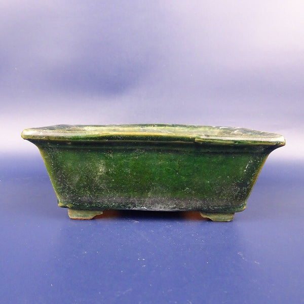 中古盆栽鉢 秀峰 小型 長辺 約13cm 長方鉢 外縁 緑釉  中古鉢 e1198414811
