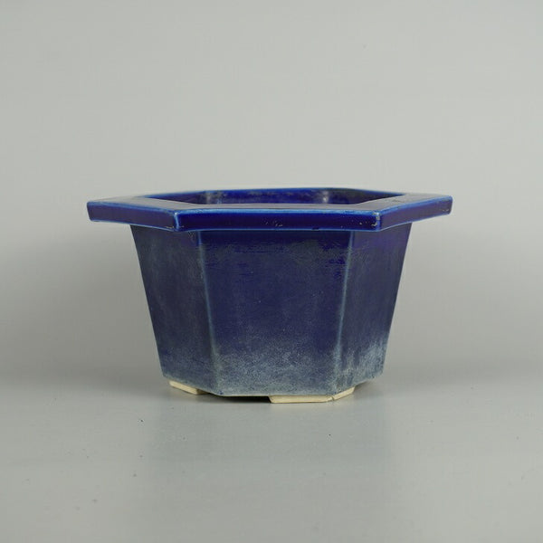 中古盆栽鉢 瀬戸焼 中型 長辺 約 20.5cm 六角鉢 外縁 釉薬  中古鉢 p1198412040