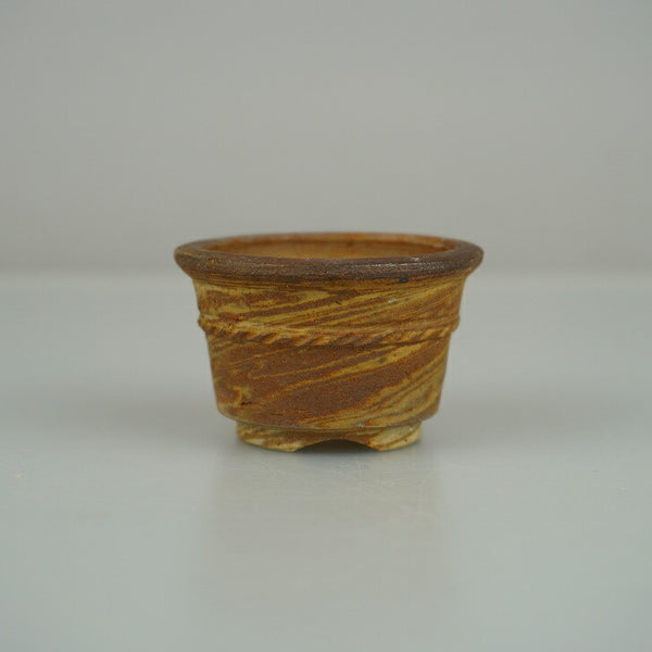 中古 盆栽鉢 落款なし 豆鉢 長辺 約 5cm 丸鉢 縄帯 ミニ鉢 観賞用  中古鉢 u1198424689
