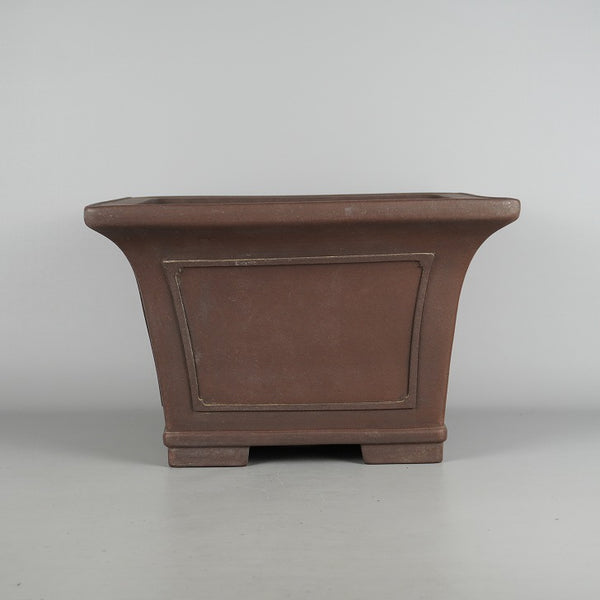 中古盆栽鉢 常滑 山秋造 松泉焼 中型 長辺 約 34cm 正方鉢 外縁 額付 下帯 泥物  中古鉢 b1198424212