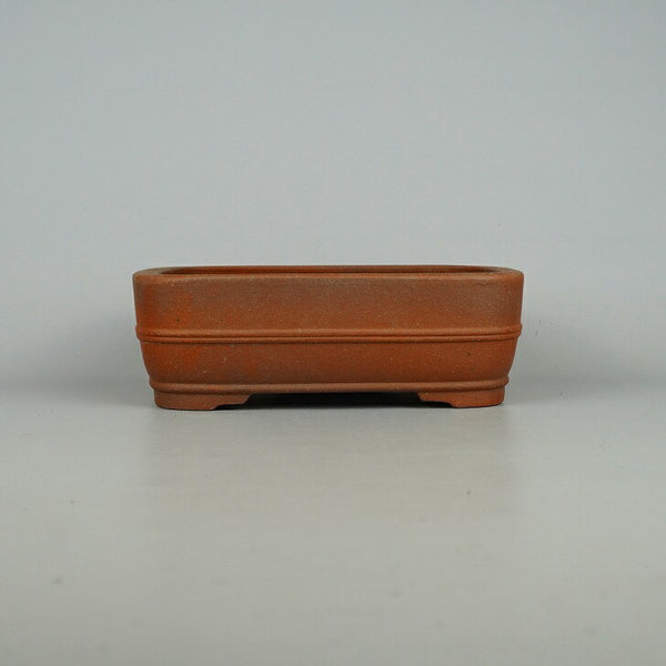 中古盆栽鉢 常滑 銭号 小型 長辺 約18.5cm 長方鉢 撫角 上下帯 泥物  中古鉢 e1198414957