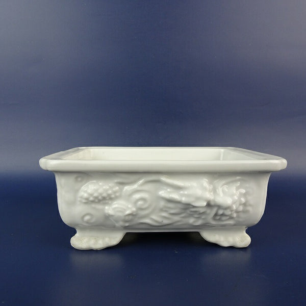 中古 盆栽鉢 禎山 小型 長辺 約 14.1cm 長方鉢 外縁 隅入 雲足 浮彫 龍 竜 ドラゴン 観賞用  中古鉢 k1198412412