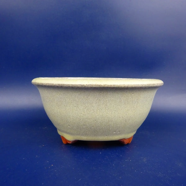 中古 盆栽鉢 燿山 小型 長辺 約12.5cm 丸鉢 外縁 白釉  中古鉢 x1198409194