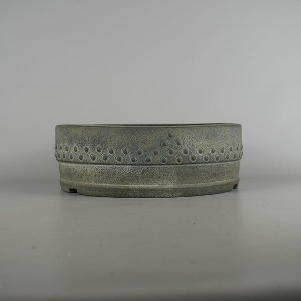 中古盆栽鉢 常滑 鴻陽造 中型 長辺 約 26cm 丸鉢 鋲打 泥物  中古鉢 g1198415341