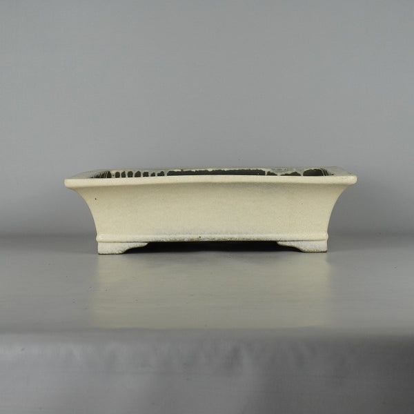 中古盆栽鉢 常滑 鴻陽造 中型 長辺 約37.7cm 長方鉢 外縁 白釉 釉薬  中古鉢 r1198403942