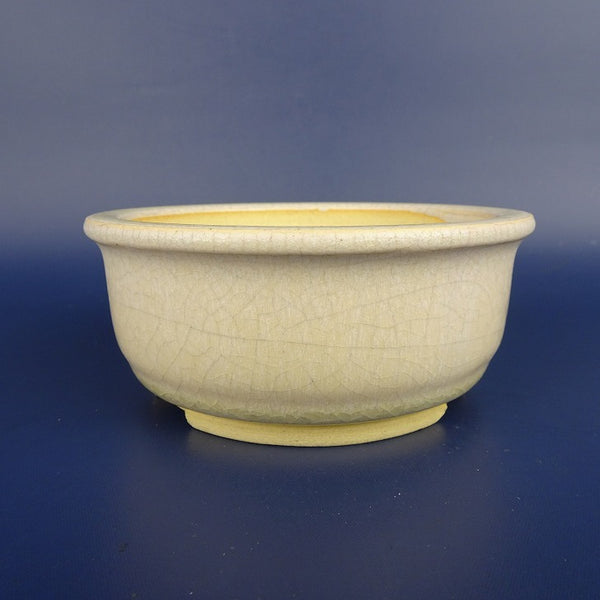 中古盆栽鉢 英明 小型 長辺 約10.8cm 丸鉢 外縁 釉薬  中古鉢 m1198406839