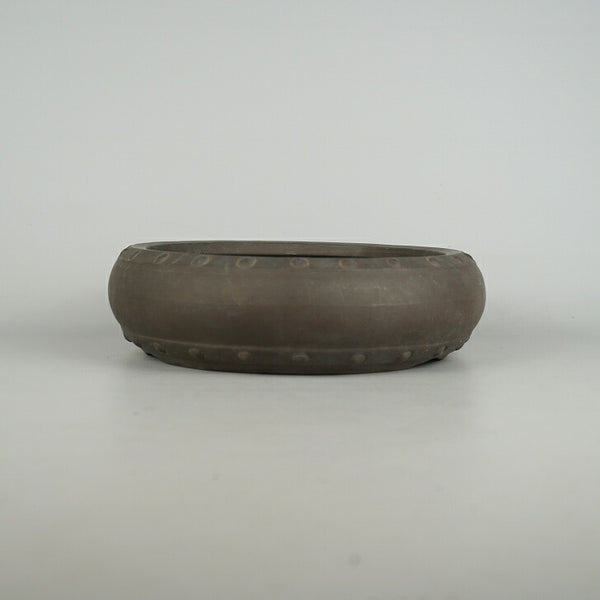 中古盆栽鉢 常滑 山秋造 中型 長辺 約24.5cm 丸鉢 鋲打 泥物  中古鉢 l1198409878