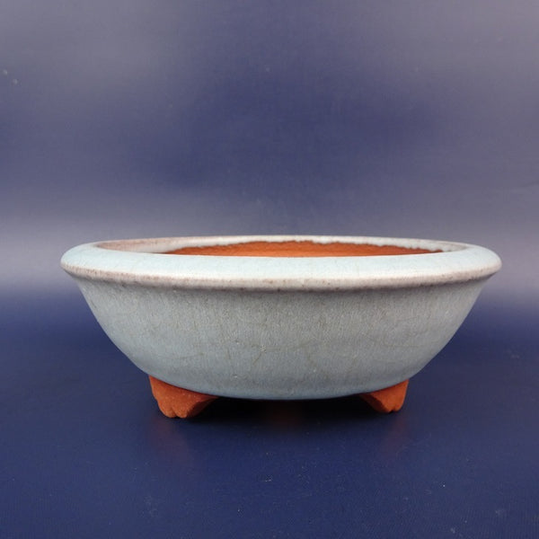 中古盆栽鉢 燿山 小型 長辺 約12.3cm 丸鉢 釉薬  中古鉢 f1198412066