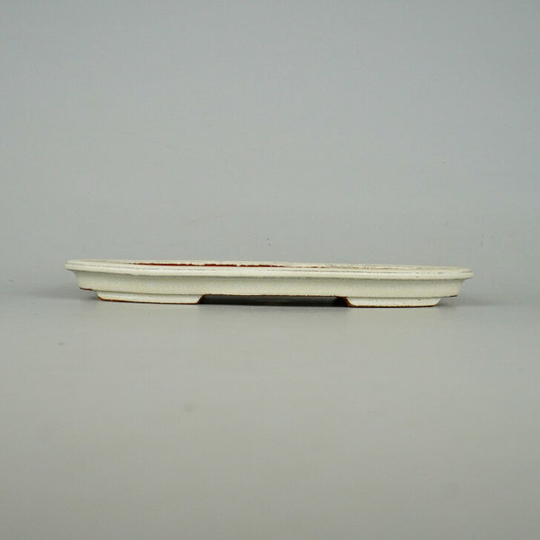 中古盆栽鉢 燿山 中型 長辺 約22.5cm 楕円鉢 白釉 釉薬  中古鉢 r1198407918