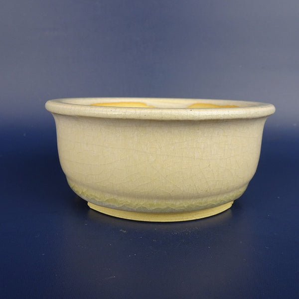 中古盆栽鉢 英明 小型 長辺 約10.7cm 丸鉢 外縁 釉薬  中古鉢 s1198410645