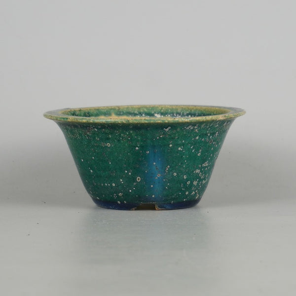 中古盆栽鉢 常滑 鴻陽 小型 長辺 約 11.2cm 丸鉢 外縁 釉薬  中古鉢 j1198414376