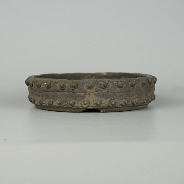 中古 盆栽鉢 常滑 秀峰 小型 長辺 約15cm 丸鉢 鋲打 泥物  中古鉢 x1198415315