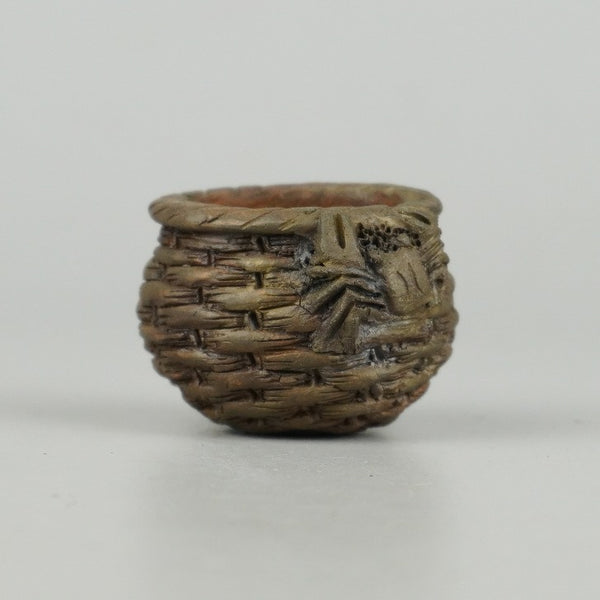 中古盆栽鉢 嵐山 豆鉢 長辺 約3.8cm 楕円鉢 籠網 蟹付 カニ 観賞用  中古鉢 1198399998